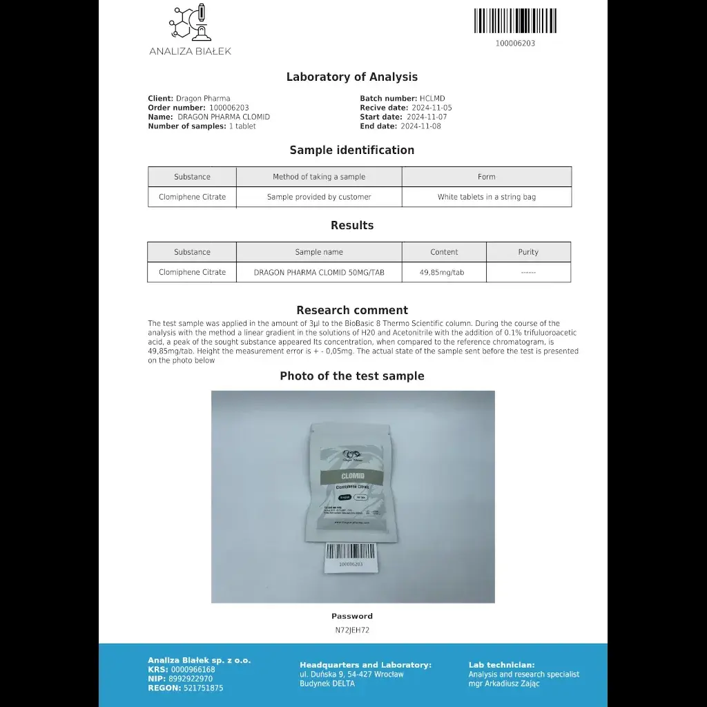 clomid laboratory test report